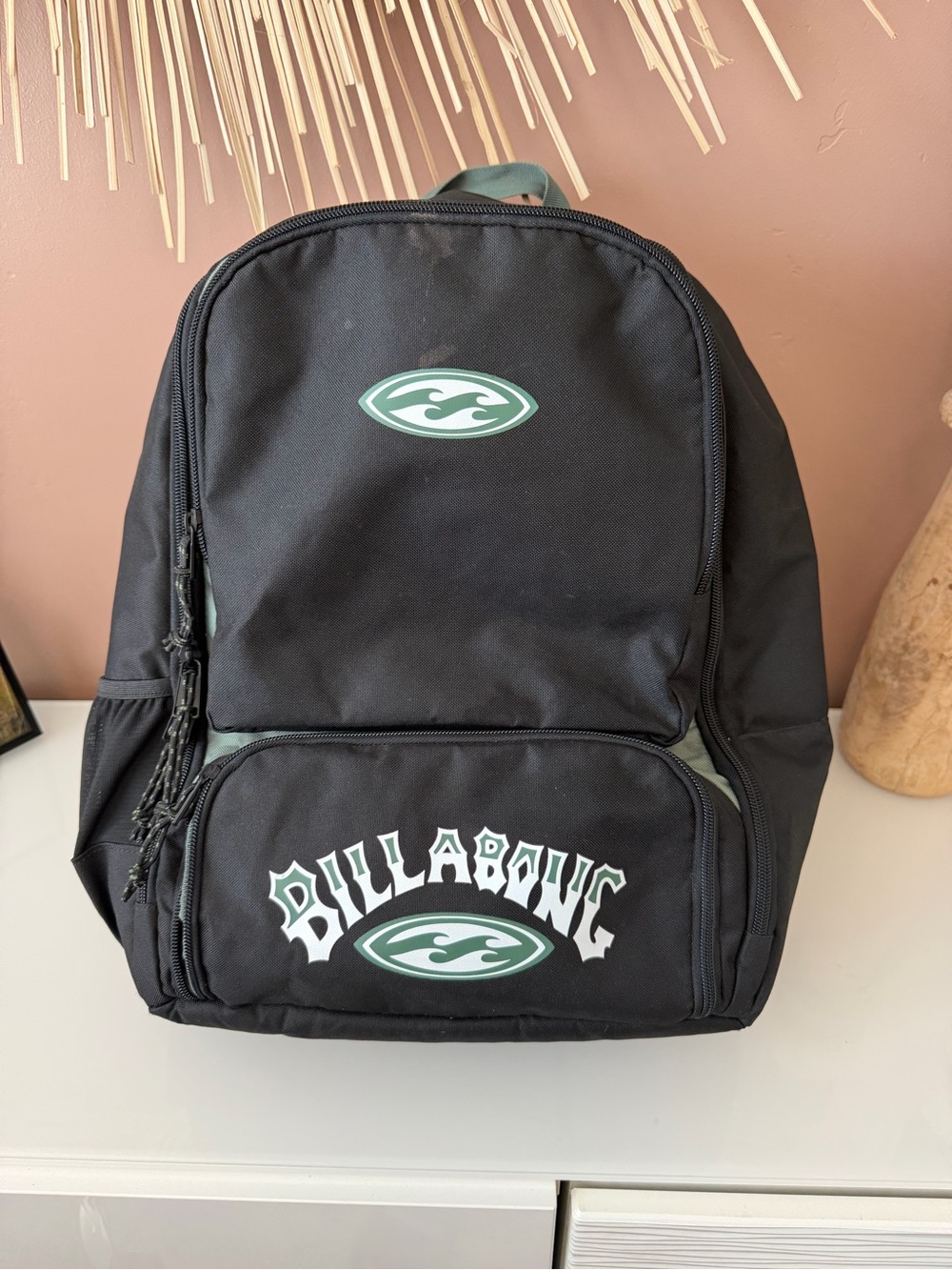 Billabong Black Backpack with Green Logo Accents